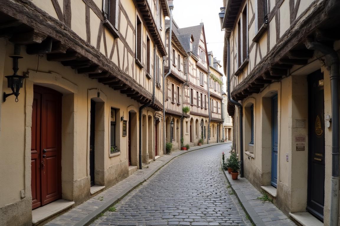 Ruelle médiévale pittoresque à Rouen avec ses maisons à colombages traditionnelles